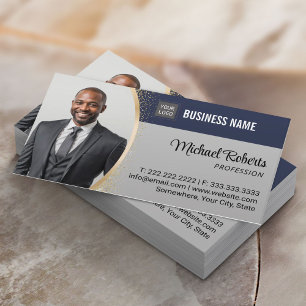 Real Estate Agent Navy & Gray Professional Photo Business Card