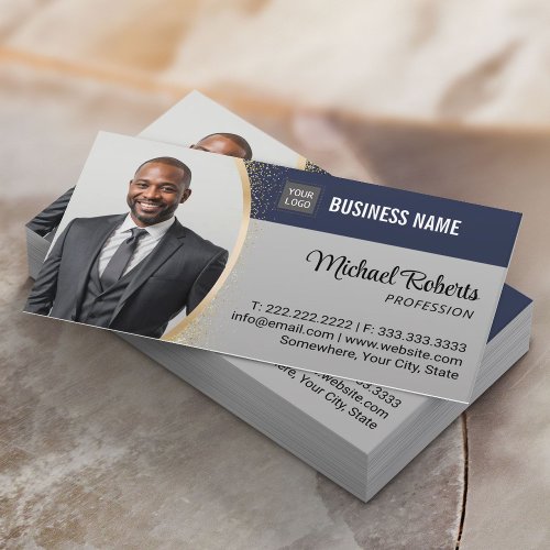 Real Estate Agent Navy  Gray Professional Photo Business Card