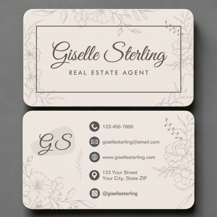 Real Estate Agent Neutral Floral Business Card
