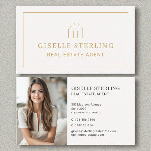 Real Estate Agent Neutral Gold House Photo Business Card