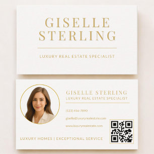 Real Estate Agent Neutral Gold QR Code Photo  Business Card