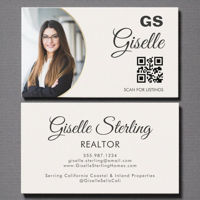 Real Estate Agent Neutral QR Code Photo Business Card (Creator Uploaded)