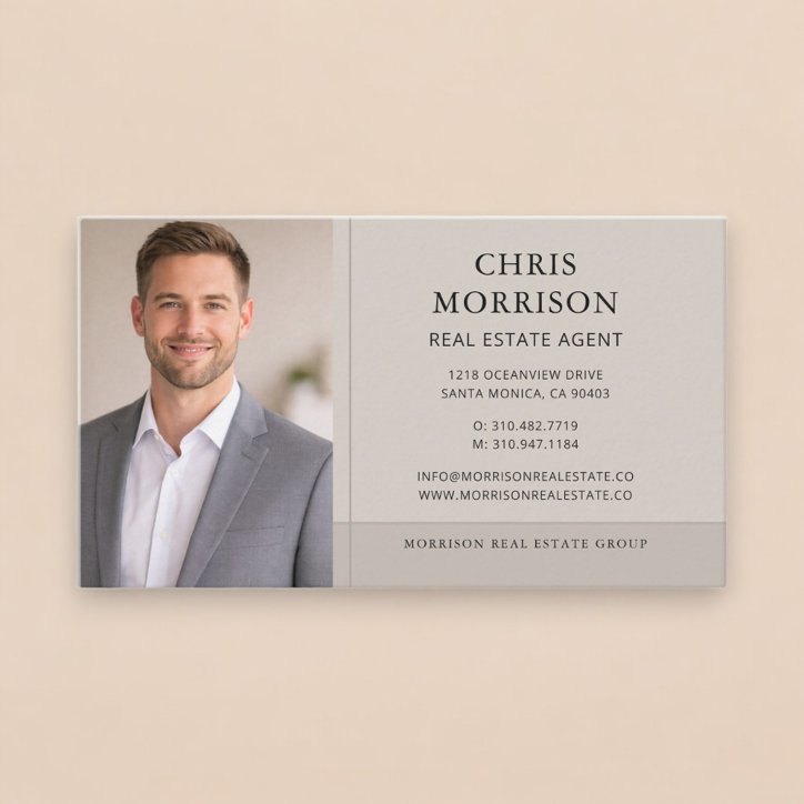 Real Estate Agent Neutral Taupe Photo Professional Business Card