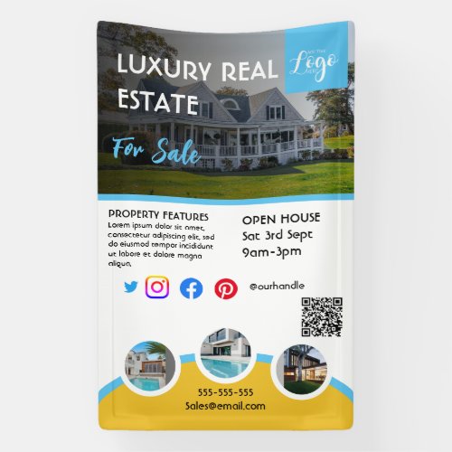 Real estate agent open house property for sale fly banner