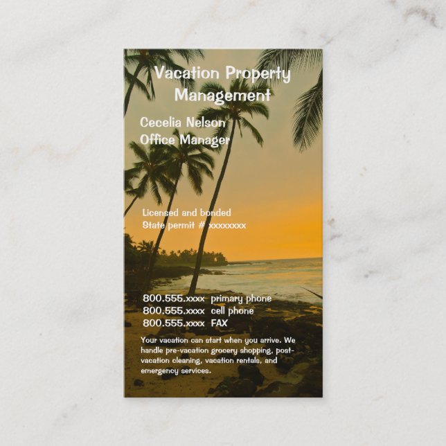 Real Estate Agent or Beach Property Management Business Card (Front)