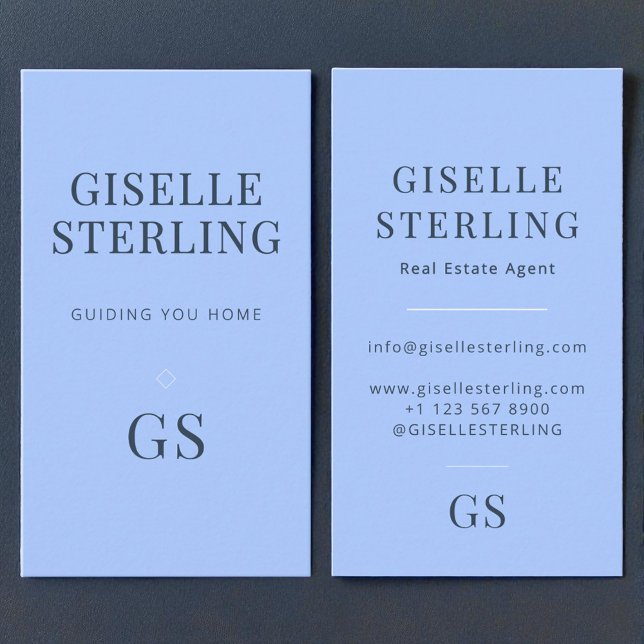 Real Estate Agent Pastel Blue Minimal Monogram  Business Card (Creator Uploaded)