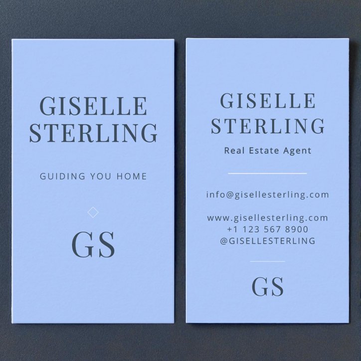 Real Estate Agent Pastel Blue Minimal Monogram Business Card