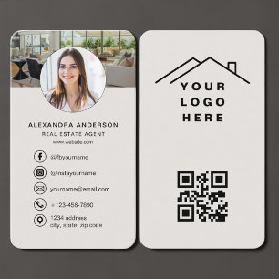 Real Estate Agent Photo Beige QR Code Business Card