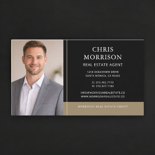 Real Estate Agent Photo Black Gold Professional Business Card