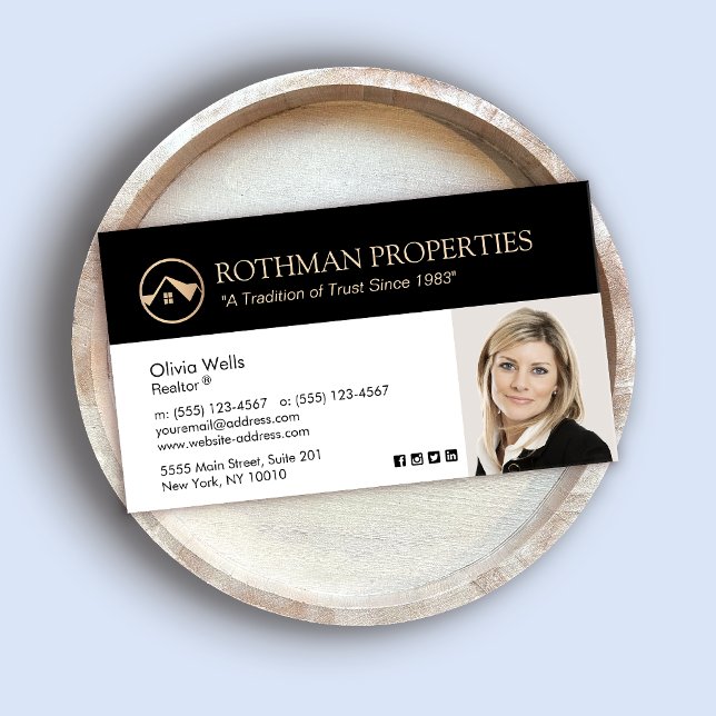 Real Estate Agent Photo Gold House Business Card (Creator Uploaded)