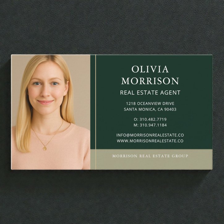 Real Estate Agent Photo Green Gold Business Card