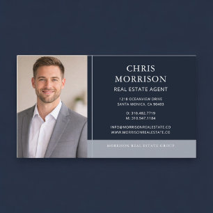 Real Estate Agent Photo Navy Blue Professional Business Card