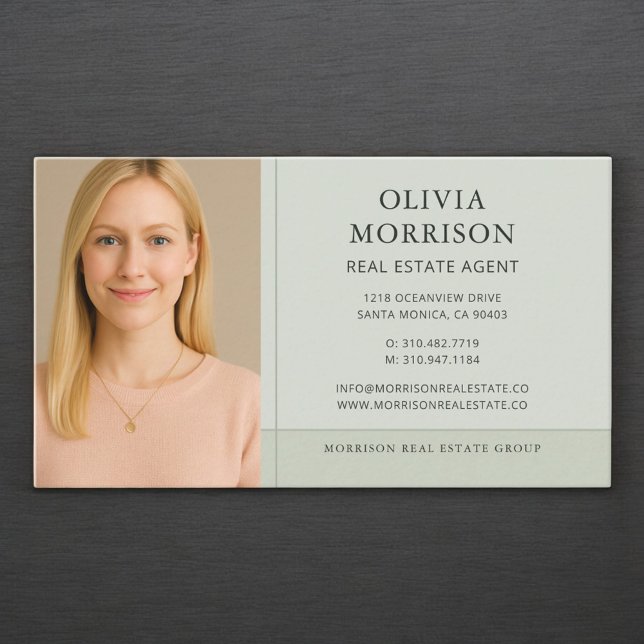 Real Estate Agent Photo Sage Green Business Card (Creator Uploaded)