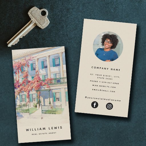 Customizable Real Estate Agent Photo Social Media Icons Business Card