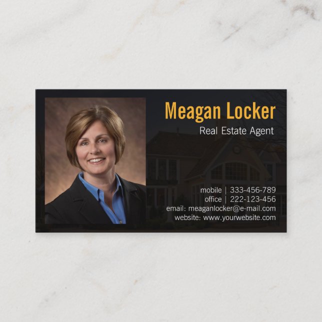 Real estate agent photo with house background business card (Front)