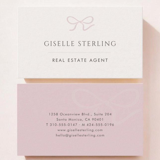 Real Estate Agent Pink Bow Business Card (Creator Uploaded)