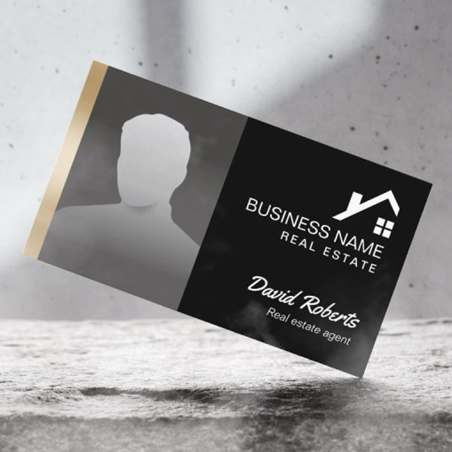 Real Estate Agent Professional Black & Gold Photo Business Card (Creator Uploaded)