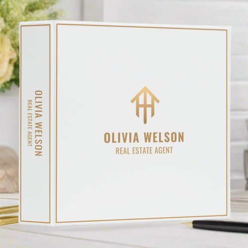  Real Estate Agent Professional Chic Gold  White  3 Ring Binder