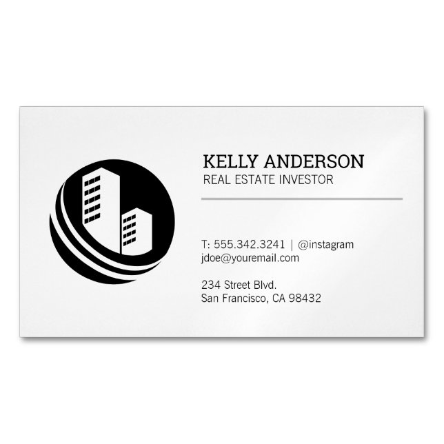 Real Estate Agent | Property Building Icon Business Card Magnet (Front)