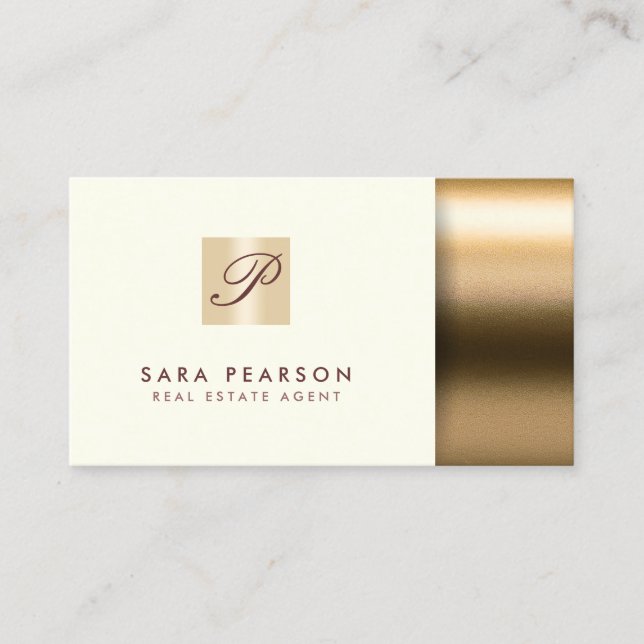 Real Estate Agent Property Investment GoldMonogram Business Card (Front)