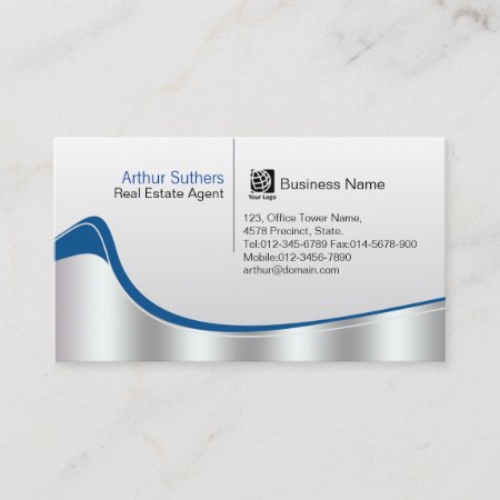 Real Estate Agent Property Investment Silver Wave Business Card