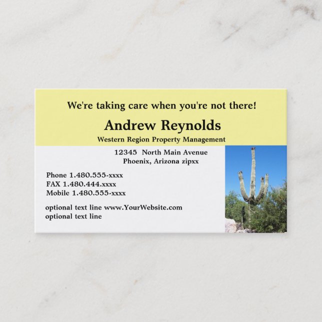 Real Estate Agent Property Manager Desert Southwes Business Card (Front)