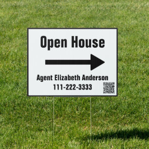 Real Estate Agent QR Code and Arrow Open House Sign