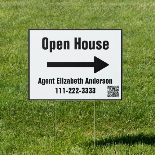 Real Estate Agent QR Code and Arrow Open House Sign