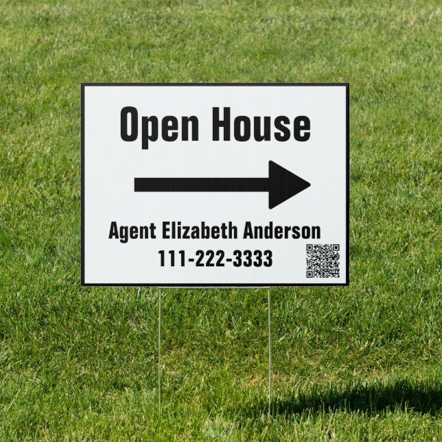 Real Estate Agent QR Code and Arrow Open House Sign (Insitu)