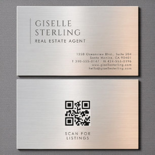 Real Estate Agent QR Code Brushed Metal Business Card
