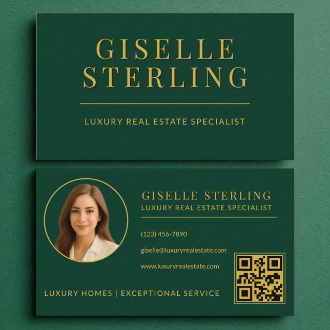  Real Estate Agent QR Code Emerald Green Business Card (Creator Uploaded)