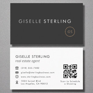 Real Estate Agent QR Code Minimalist Luxury Black  Business Card