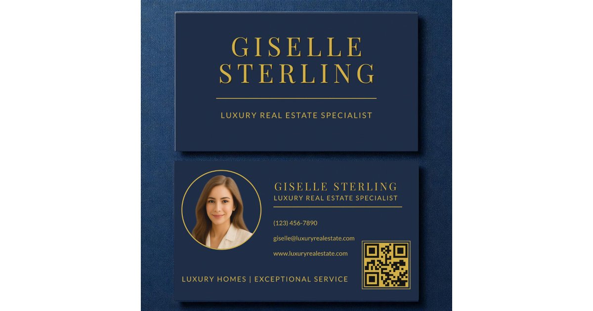 Real Estate Agent QR Code Navy Blue Business Card | Zazzle