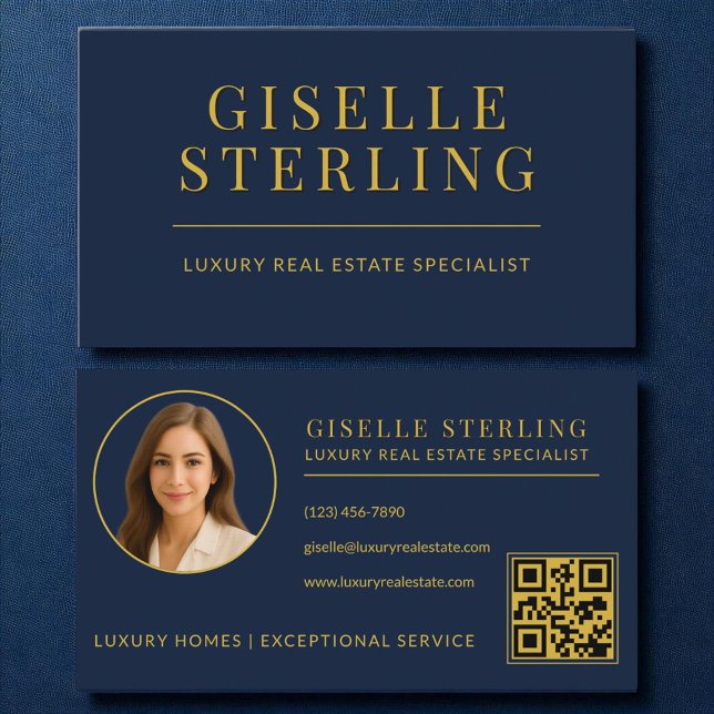 Real Estate Agent QR Code Navy Blue Business Card (Creator Uploaded)