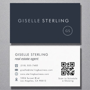 Real Estate Agent QR Code Navy Blue Luxury Business Card