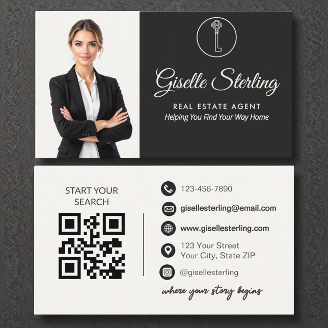 Real Estate Agent QR Code Neutral Photo  Business Card (Creator Uploaded)