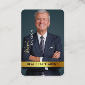 Real Estate Agent Realtor Black Gold Custom Photo Business Card