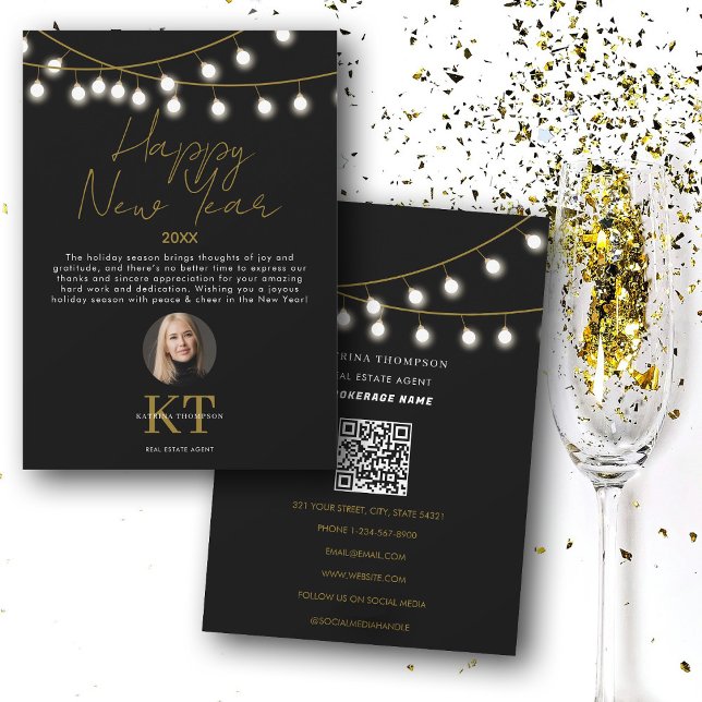 Real Estate Agent Realtor Happy New Year Black Holiday Card (Real Estate Agent Realtor Happy New Year Black Holiday Card)