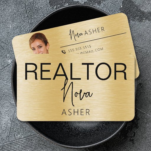 Customizable Real Estate Agent Realtor Photo QR Code Faux Metal Business Card