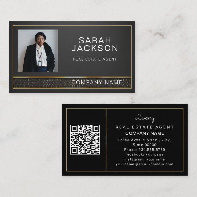 Real Estate Agent Realtor Professional Photo QR Business Card (Front/Back)