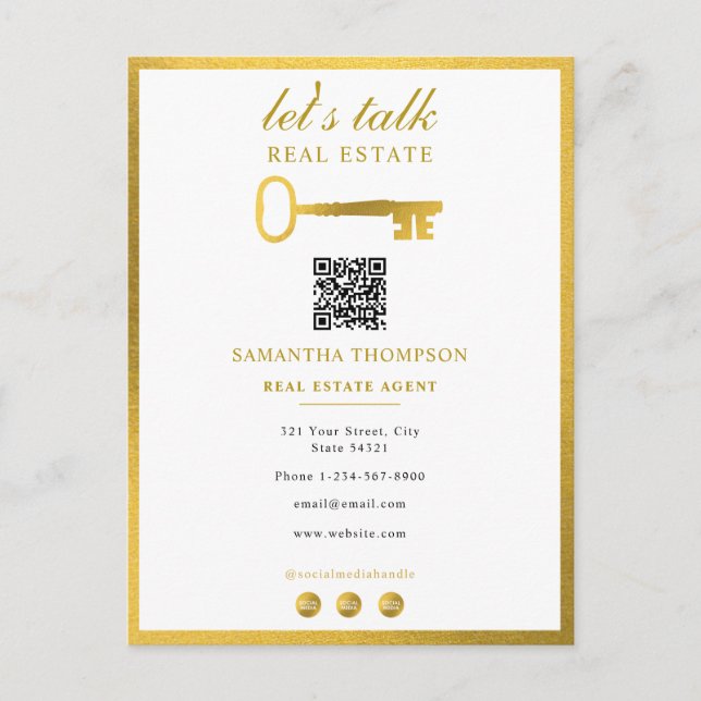 Real Estate Agent Realtor Promotional Gold Key Holiday Postcard (Front)