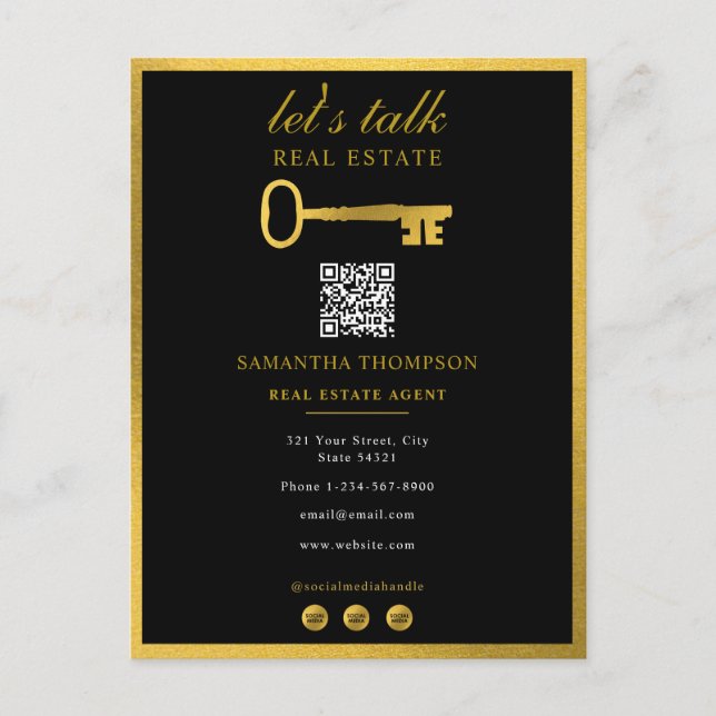 Real Estate Agent Realtor Promotional Gold Key Holiday Postcard (Front)