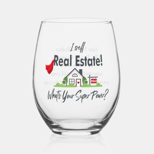 Real Estate Agent Realtor Super Hero Personalized Stemless Wine Glass