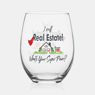 Real Estate Agent, Realtor Super Hero Stemless Wine Glass