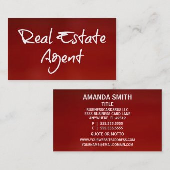 Real Estate Agent Red Business Card | Zazzle