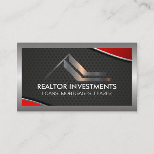 Real Estate Agent   Red Metallic   Borders Busines Business Card