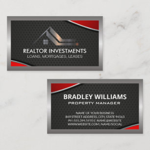Real Estate Agent   Red Metallic   Borders Business Card