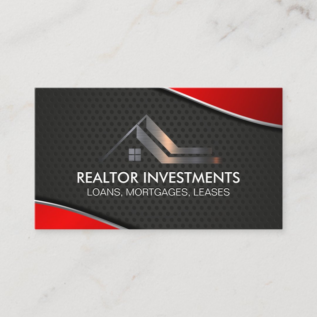 Real Estate Agent Red Metallic Industrial Business Card Zazzle