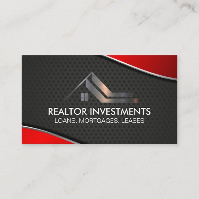 Real Estate Agent | Red Metallic | Industrial Business Card (Front)