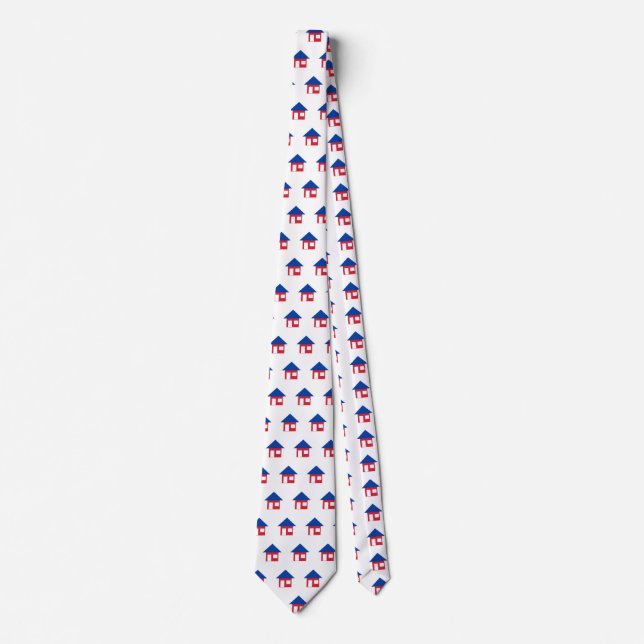 Real Estate Agent Red White Blue House Neck Tie (Front)